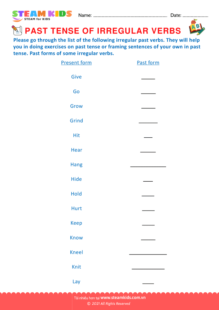 Bài tập tiếng anh - Past tense of irregular verbs - B4