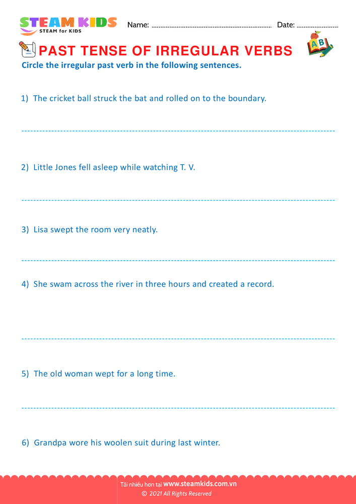 Bài tập tiếng anh - Past tense of irregular verbs - B13