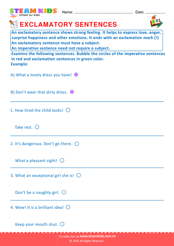 Bài tập tiếng anh - Exclamatory sentence - B1