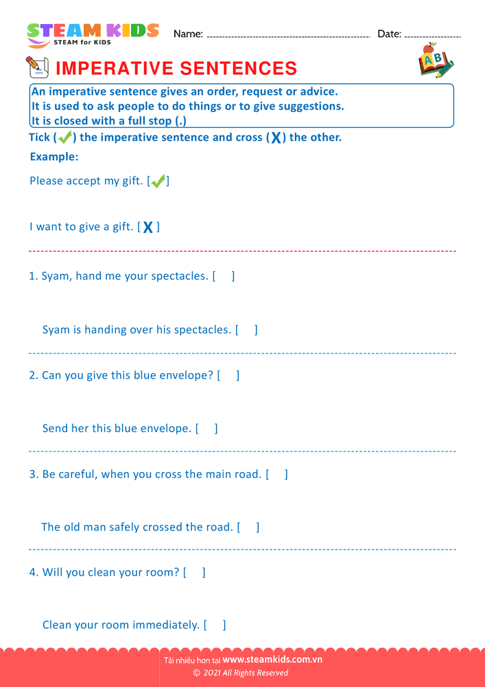 Bài tập tiếng anh - Imperative sentence - B1