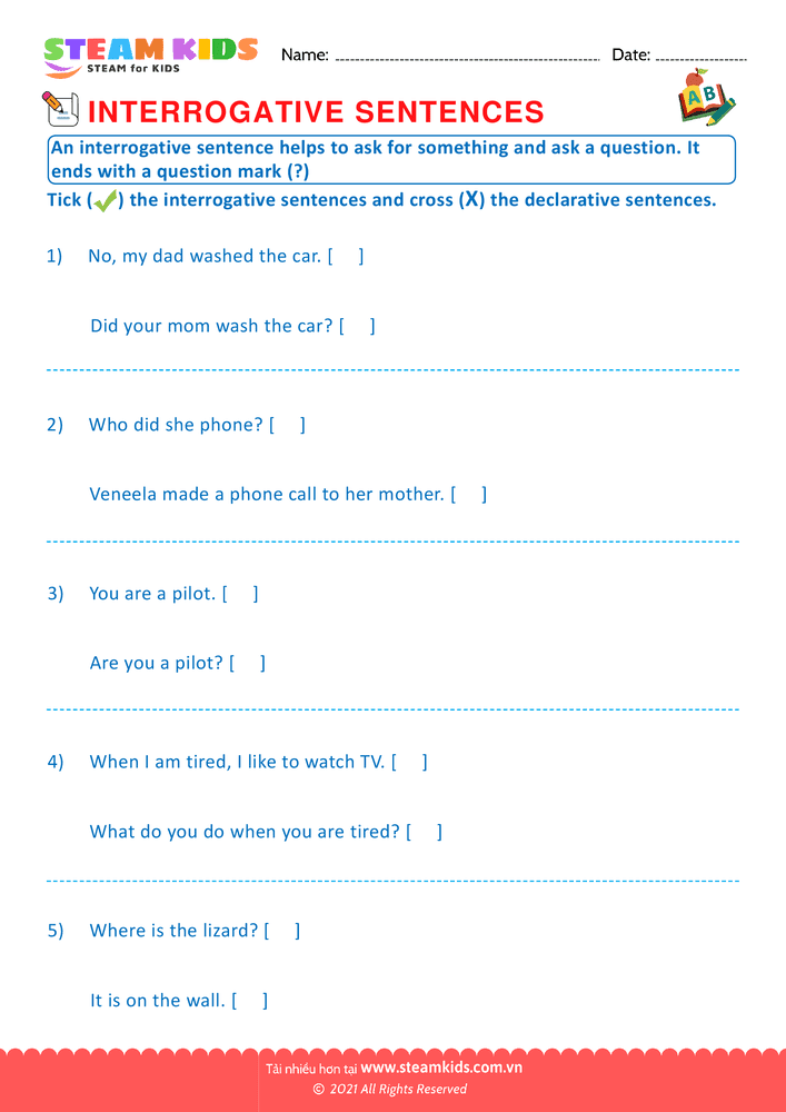 Bài tập tiếng anh - Interrogative sentence - B4