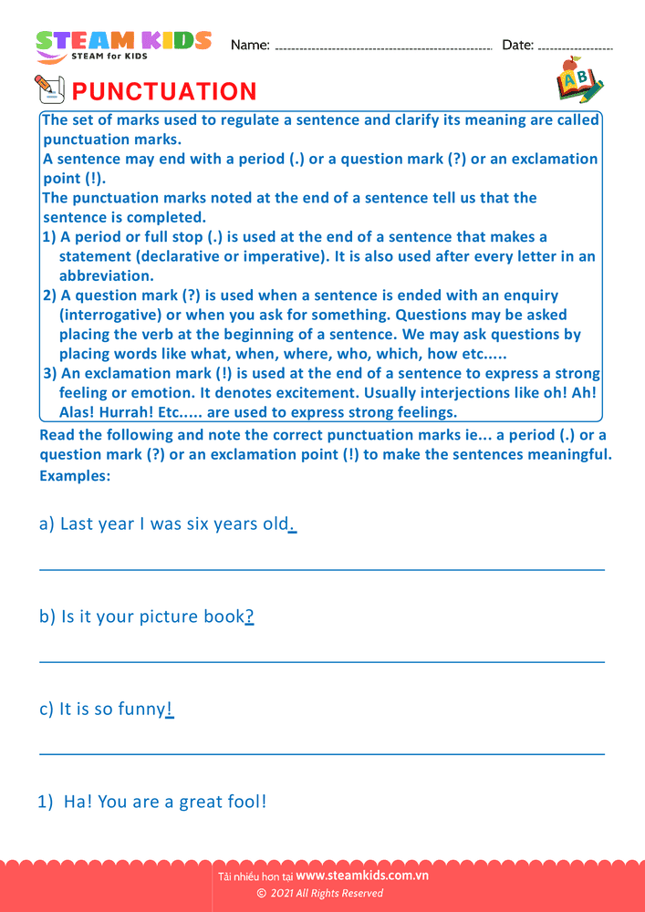 Bài tập tiếng anh - End Punctuation marks - B1