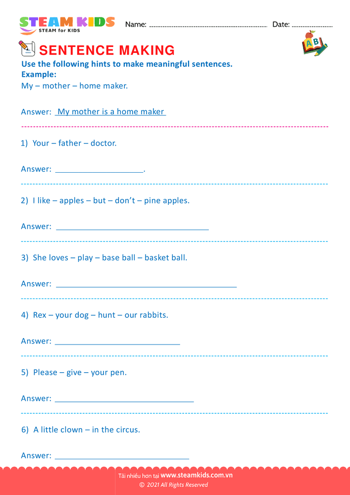 Bài tập tiếng anh - Making Sentence - B3