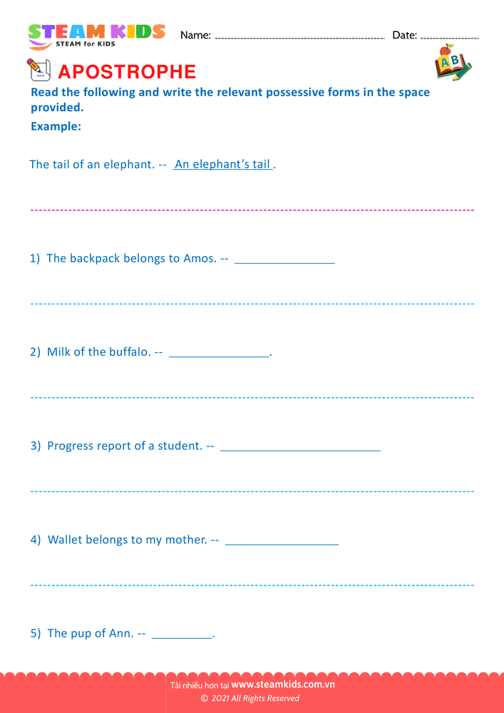 Bài tập tiếng anh - Apostrophe - B5