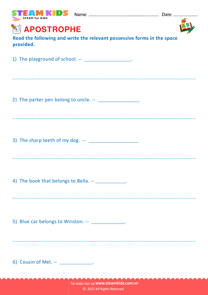 Bài tập tiếng anh - Apostrophe - B6
