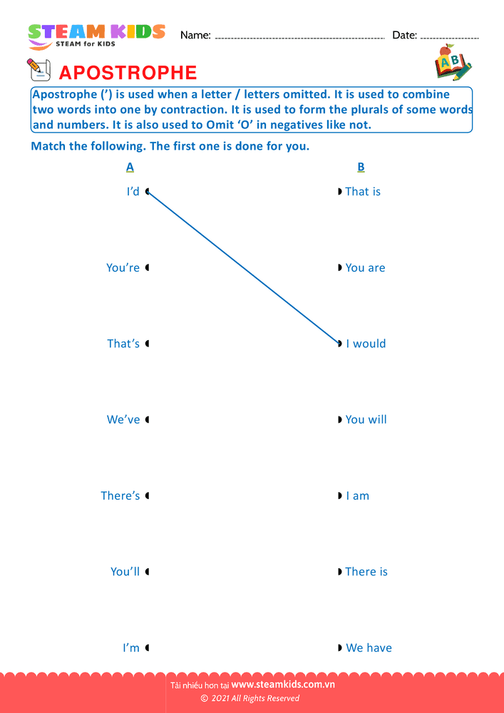 Bài tập tiếng anh - Apostrophe - B11