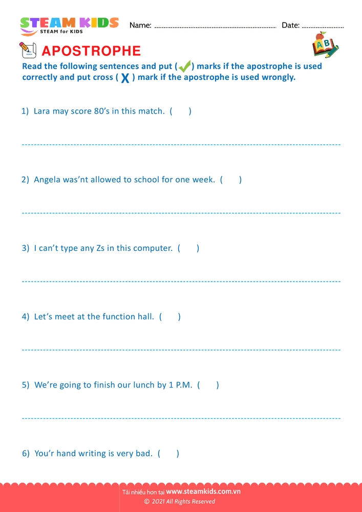 Bài tập tiếng anh - Apostrophe - B26