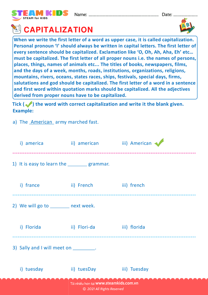 Bài tập tiếng anh - Identify the capitalization word - B5