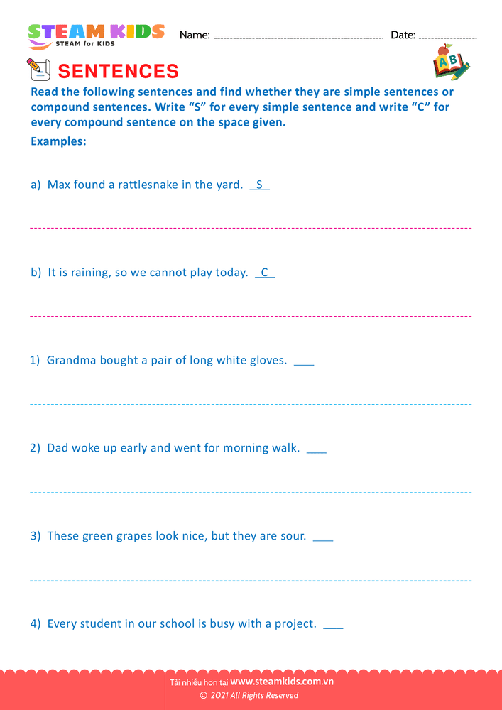 Bài tập tiếng anh - Simple and compound sentence - B1