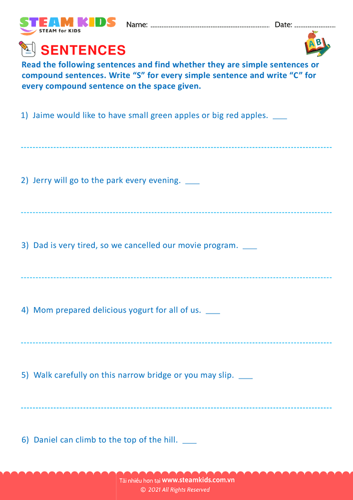 Bài tập tiếng anh - Simple and compound sentence - B2