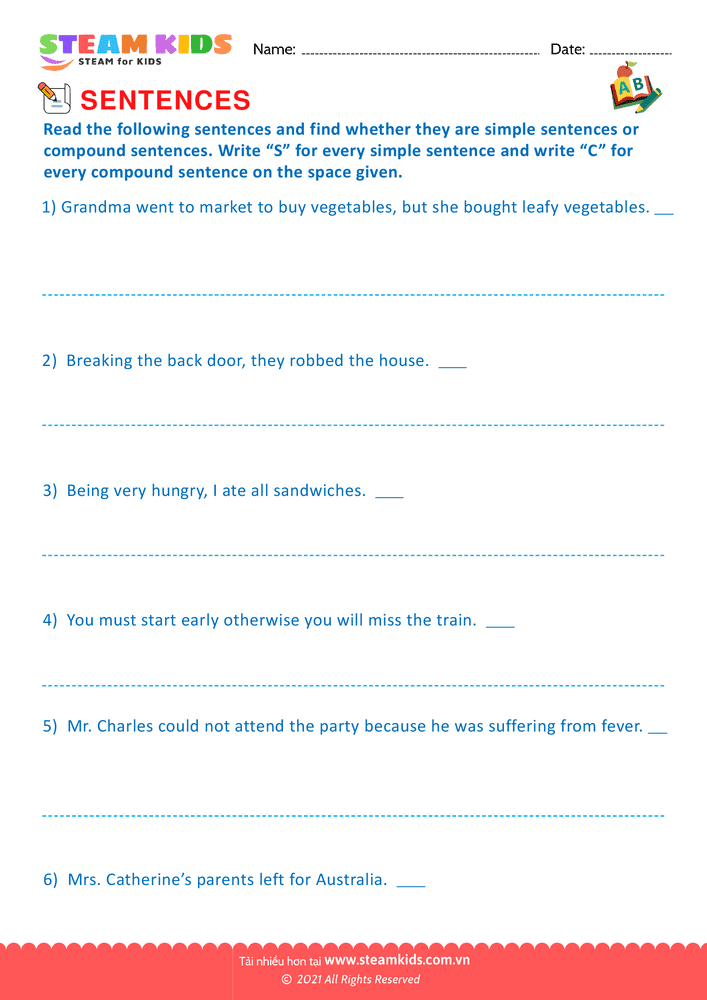 Bài tập tiếng anh - Simple and compound sentence - B4