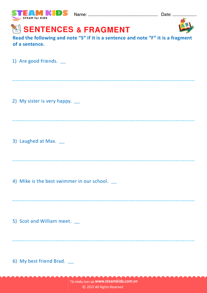 Bài tập tiếng anh - Sentence & fragment - B3