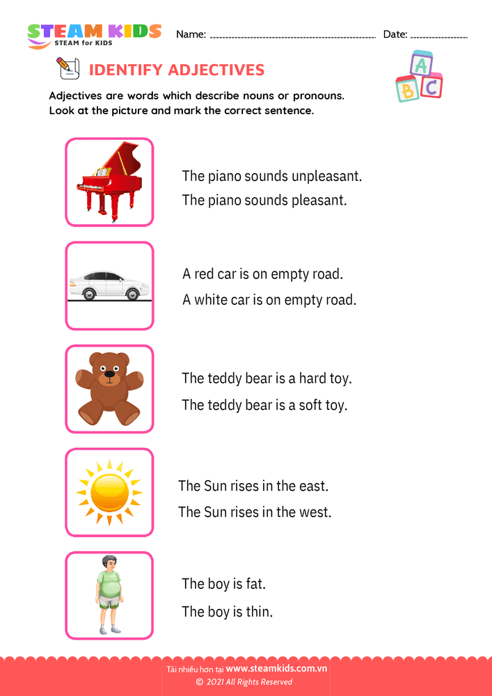 Bài tập tiếng anh - Identify Adjectives - B5