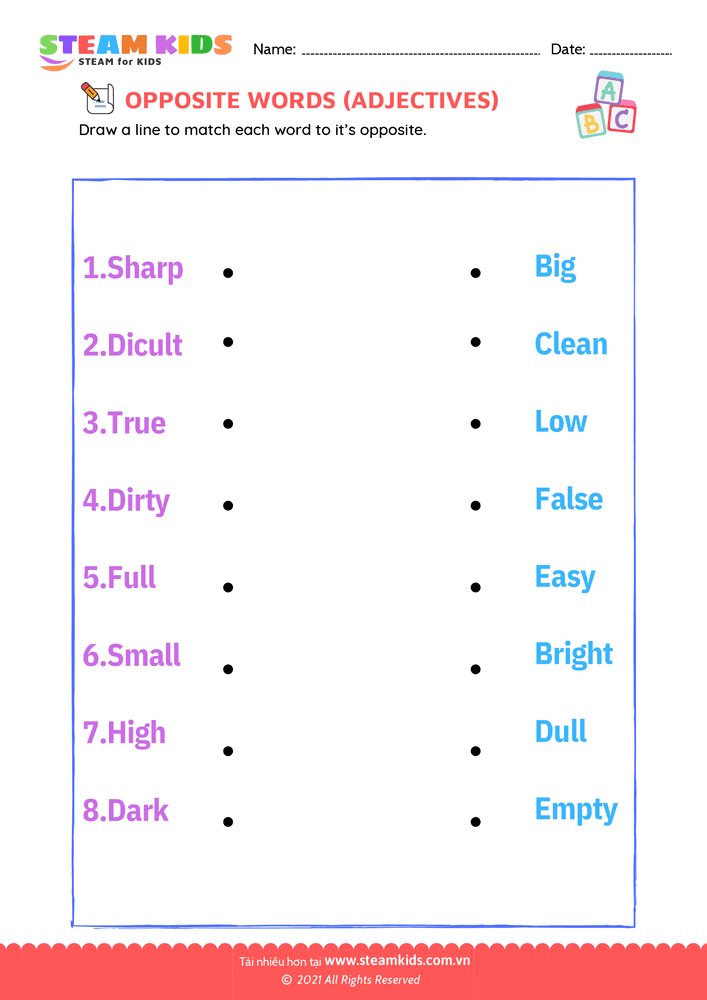 Bài tập tiếng anh - Opposite Adjectives - B3