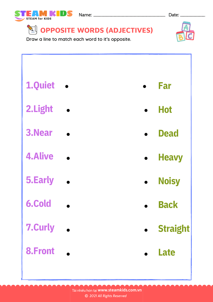 Bài tập tiếng anh - Opposite Adjectives - B4