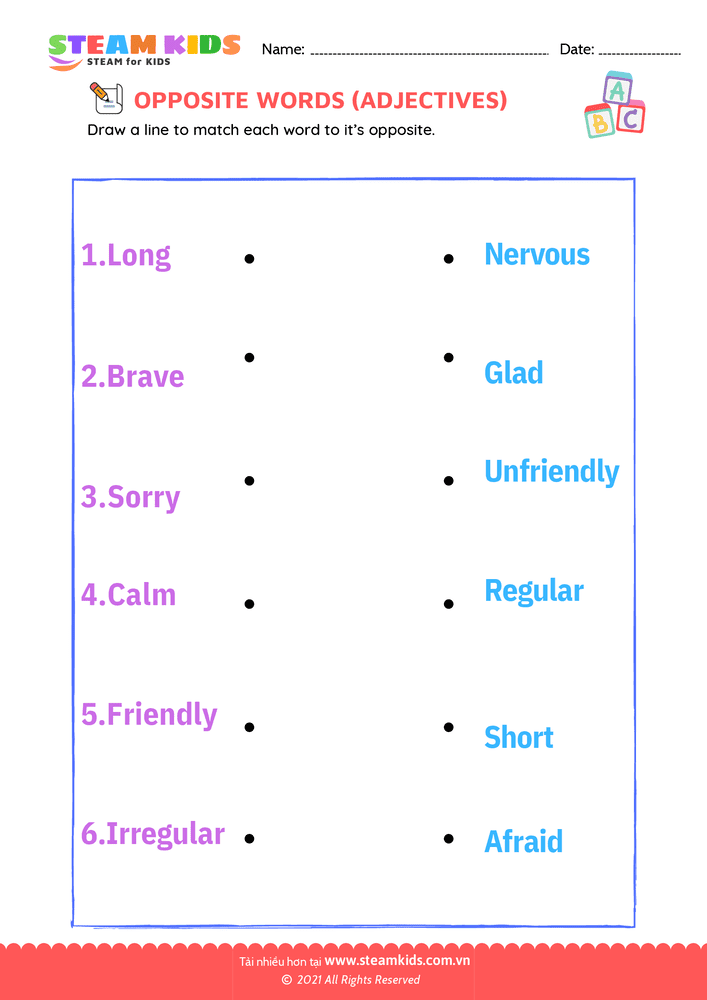 Bài tập tiếng anh - Opposite Adjectives - B7