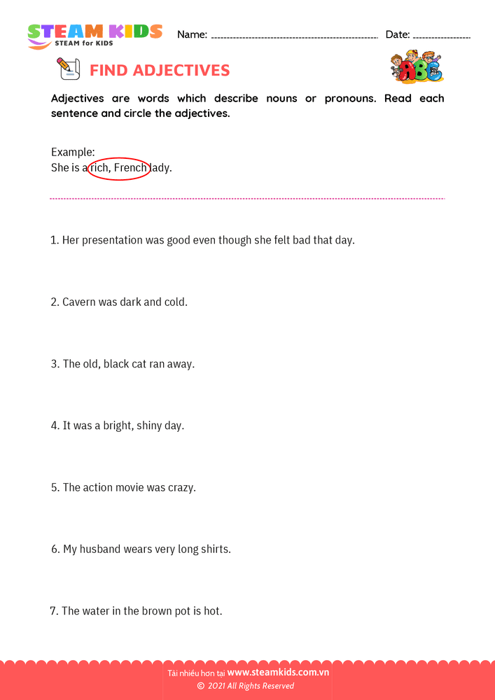 Bài tập tiếng anh - Find Adjectives - B6