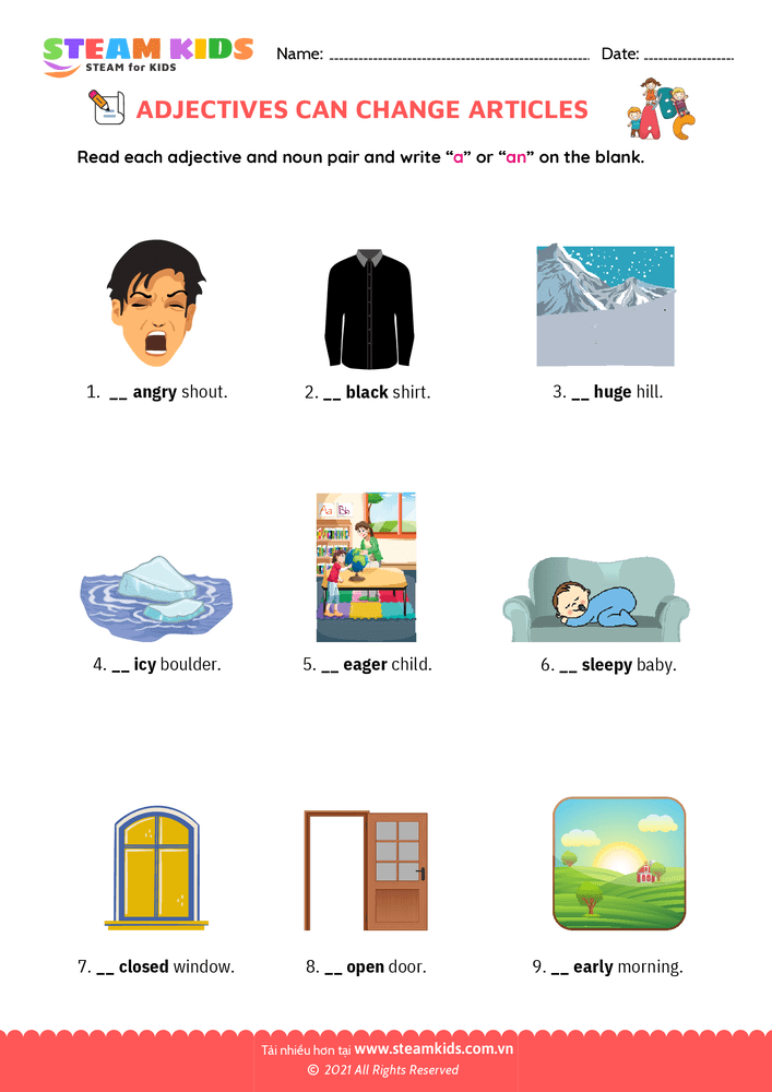 Bài tập tiếng anh - Adjectives change articles - B4