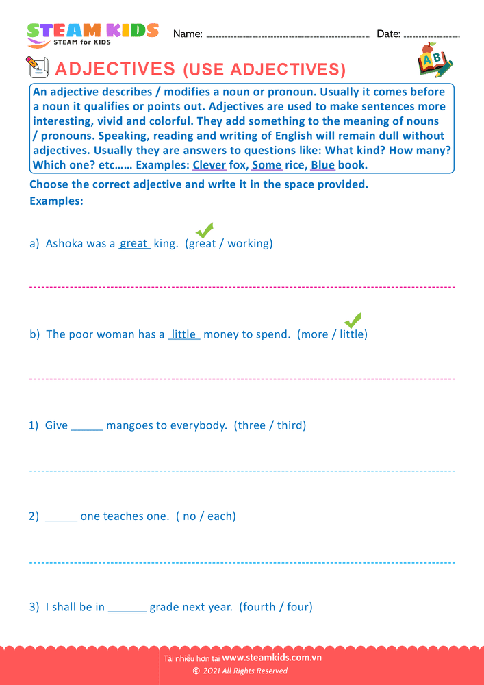 Bài tập tiếng anh - Choose the correct adjective - B1