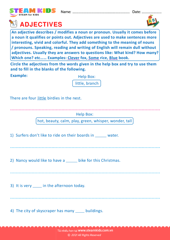 Bài tập tiếng anh - Choose the correct adjective - B9