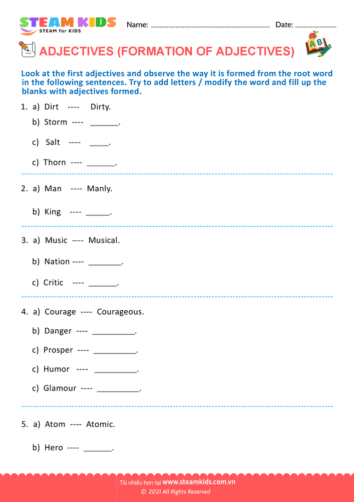 Bài tập tiếng anh - Formation of adjectives - B2