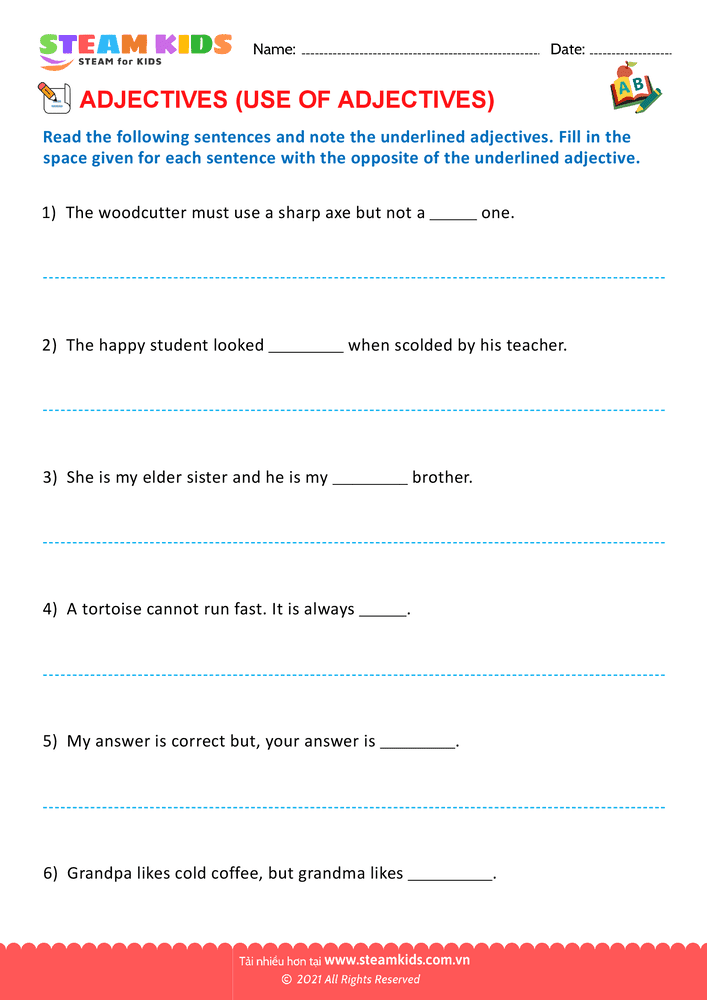 Bài tập tiếng anh - Use of adjectives - B18