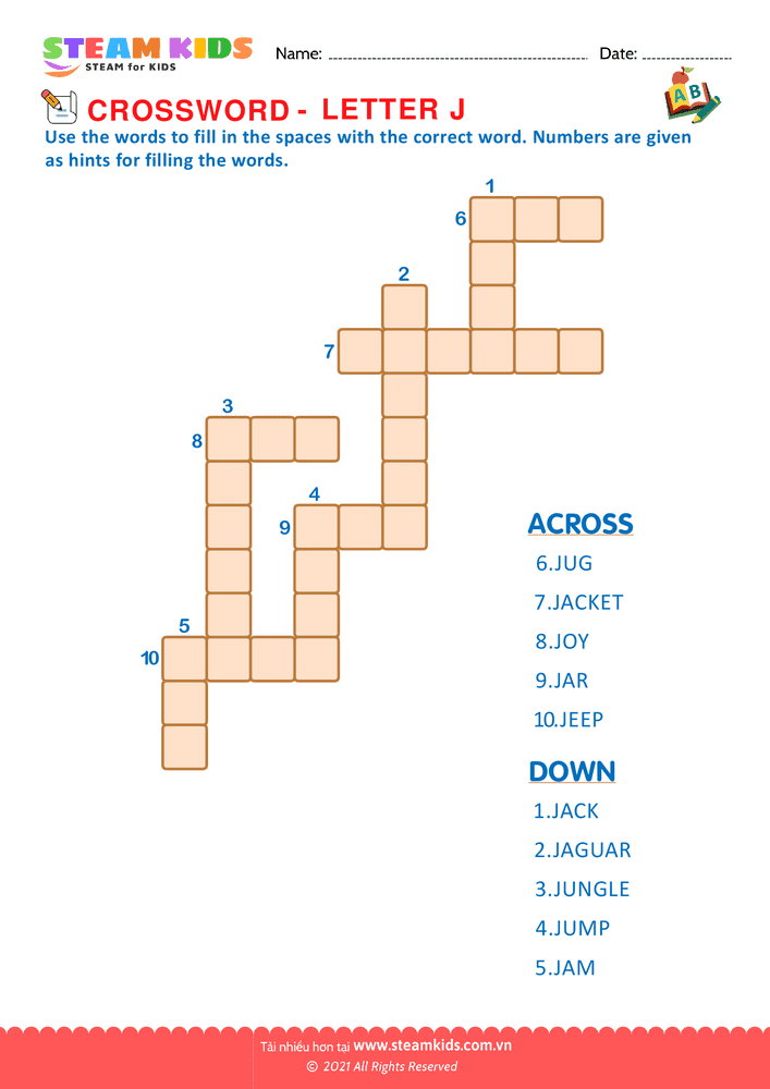 Bài tập tiếng anh - Crosswords with j