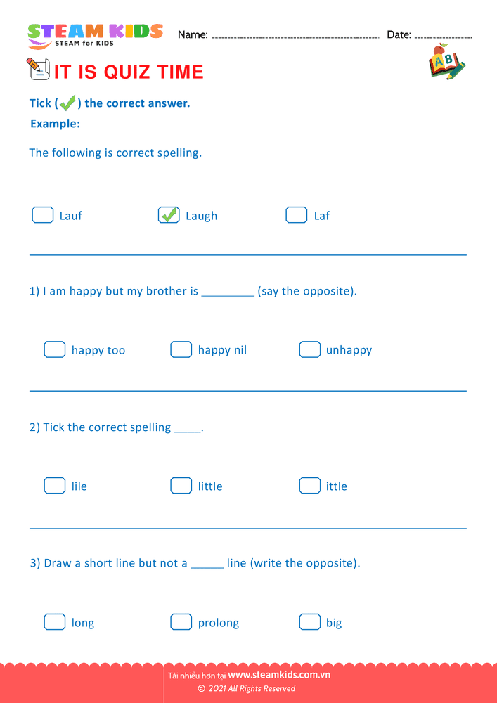 Bài tập tiếng anh - Quiz - B1