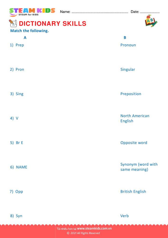 Bài tập tiếng anh - Dictionary Skills - B6