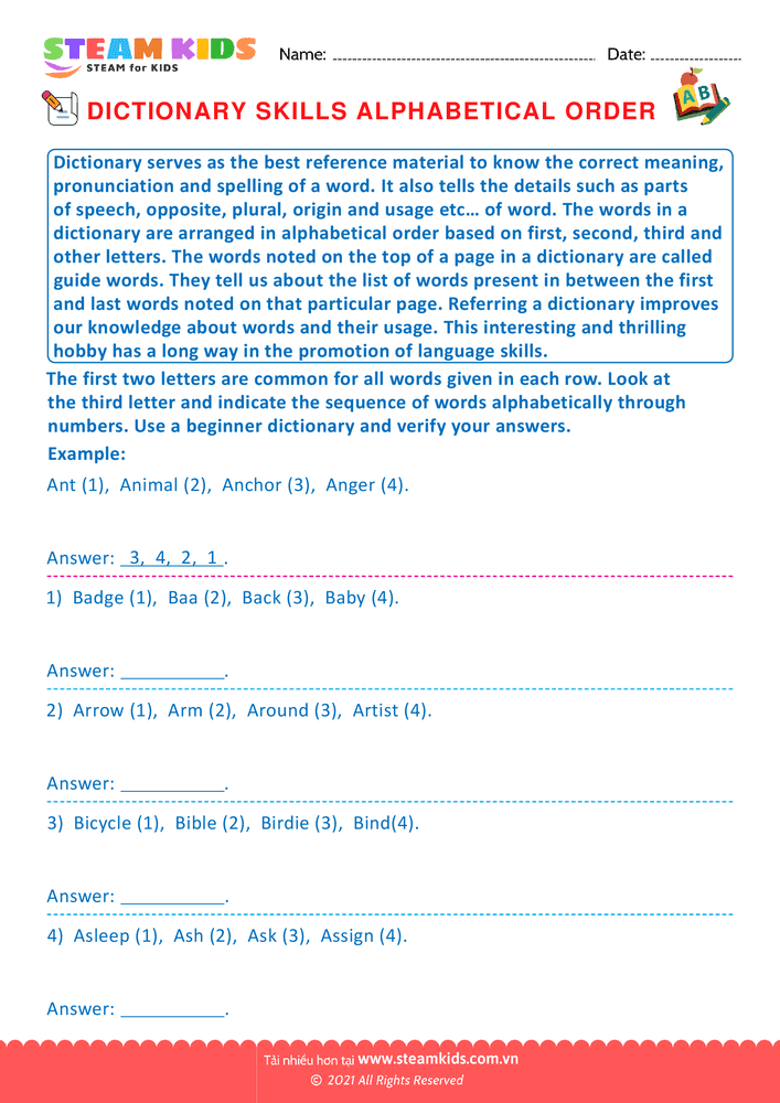 Bài tập tiếng anh - Dictionary Skills - B7