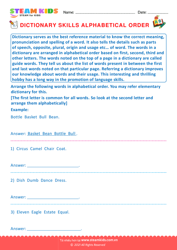 Bài tập tiếng anh - Dictionary Skills - B13