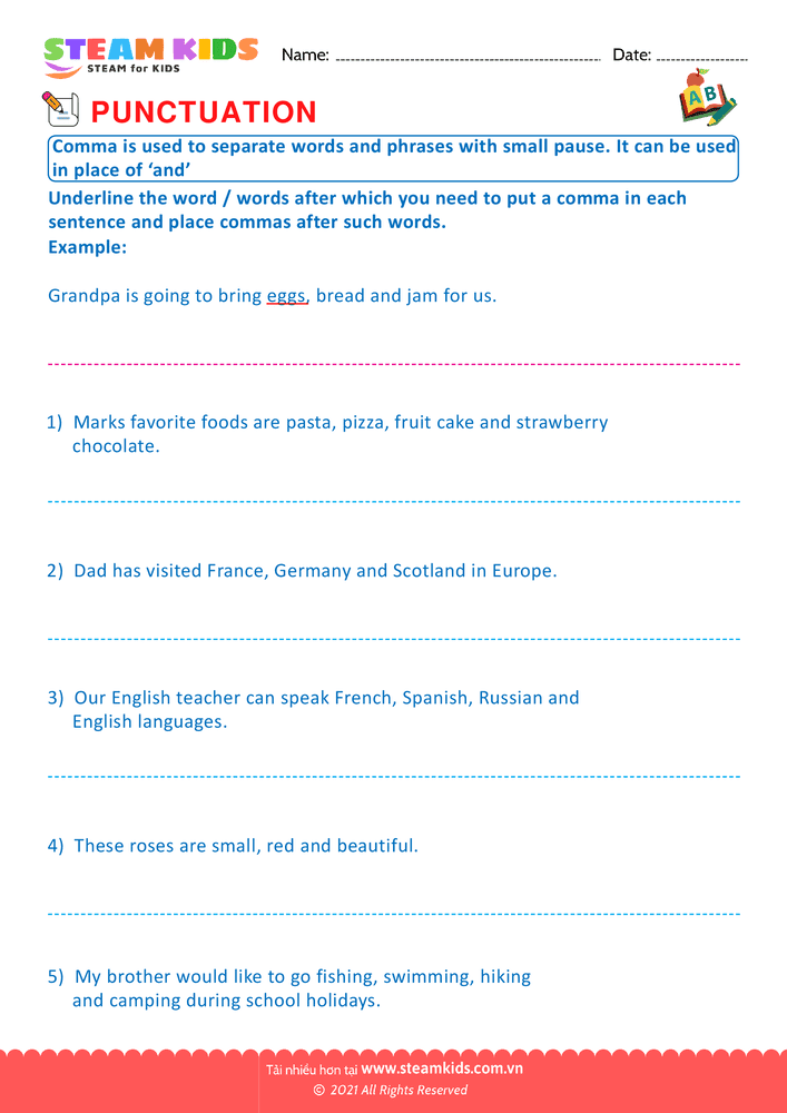 Bài tập tiếng anh - Use of Commas - B2