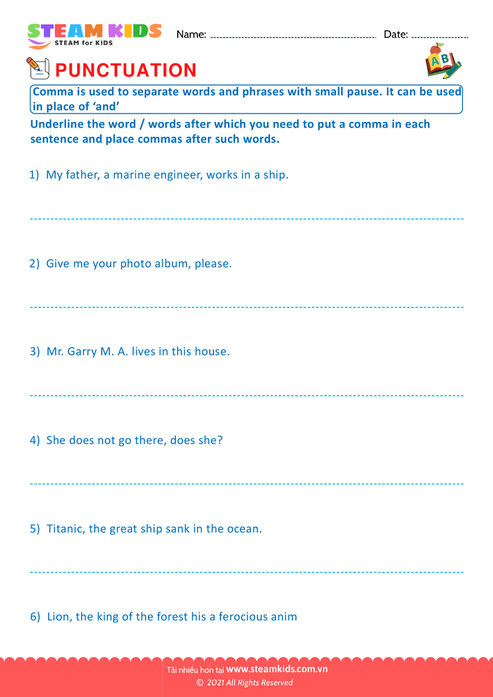 Bài tập tiếng anh - Use of Commas - B8