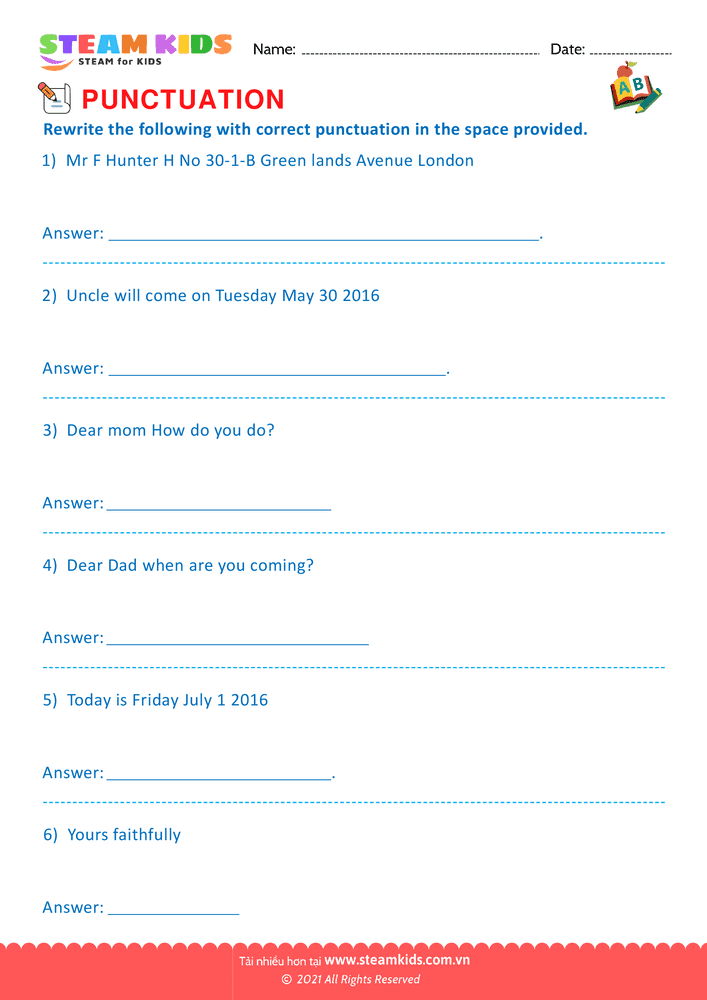 Bài tập tiếng anh - Use of Commas - B18