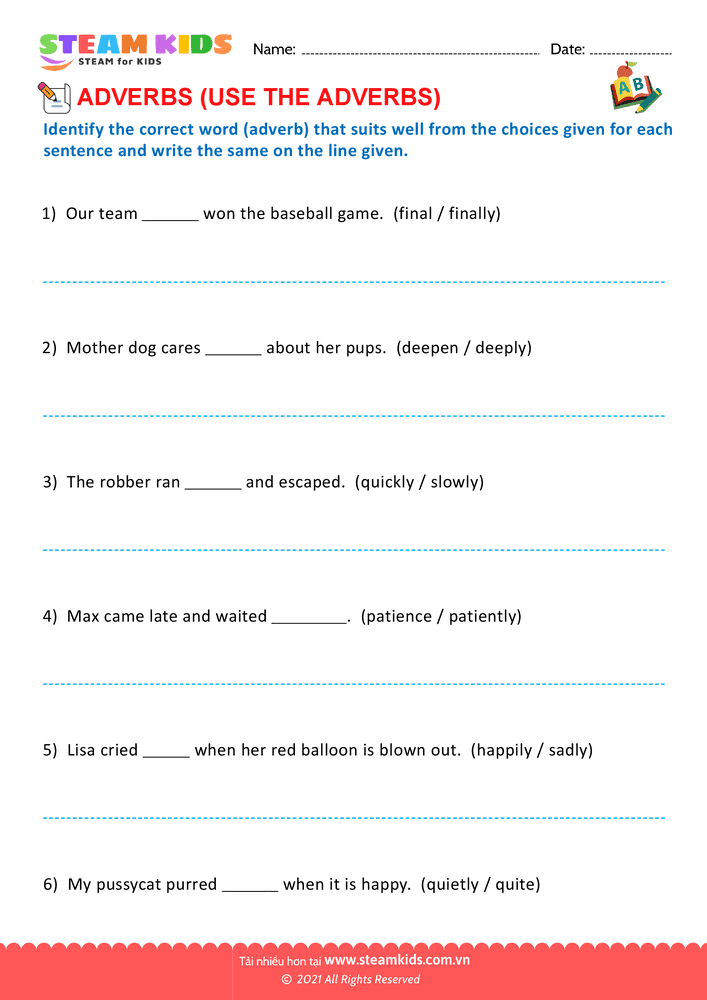 Beginning & Ending Sounds - B11 Tiếng anh Adverbs lớp 2