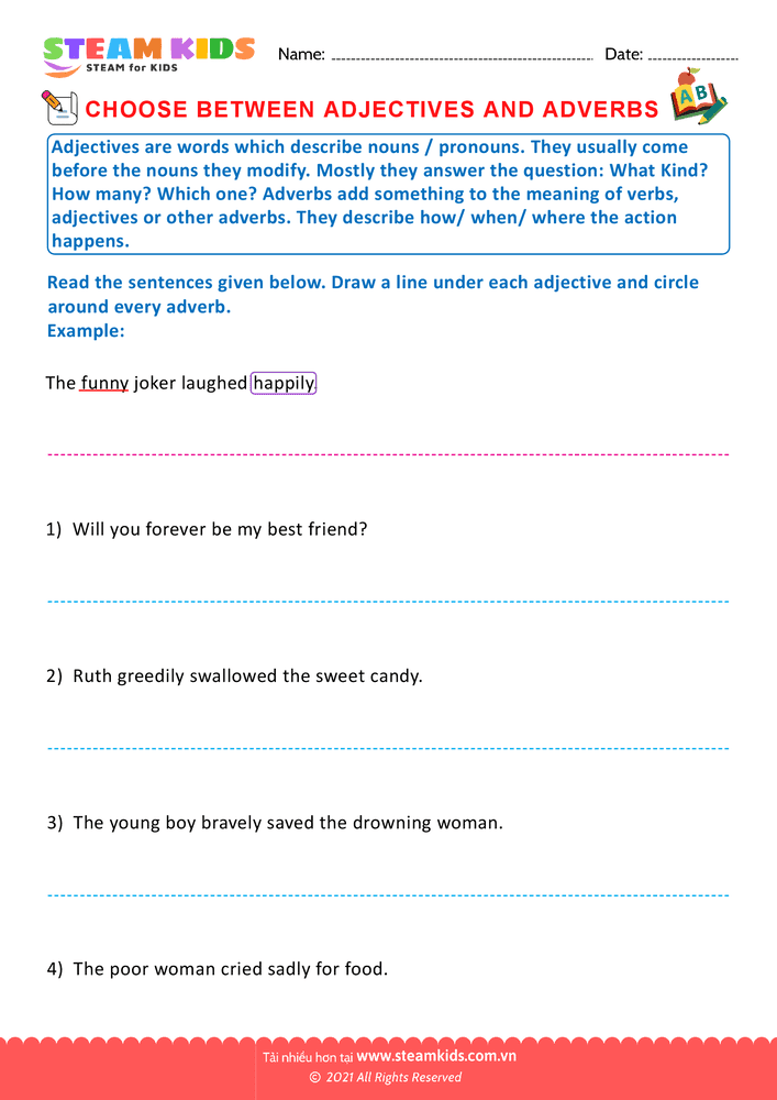 Bài tập tiếng anh - Choose adjectives and adverbs - B5