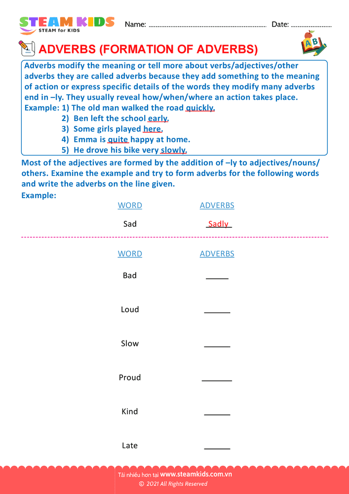 Bài tập tiếng anh - Formation of adverbs - B1