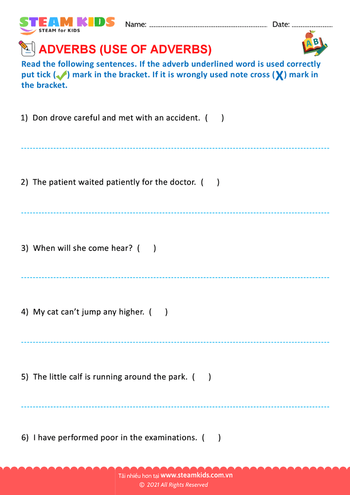 Bài tập tiếng anh - Use of adverbs - B2