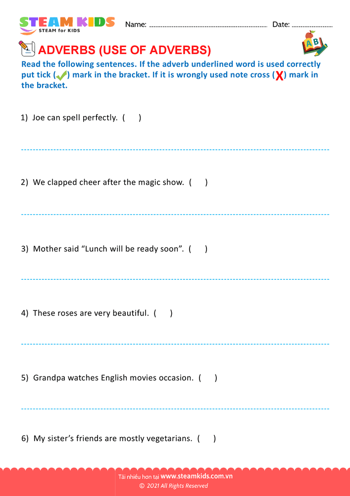 Bài tập tiếng anh - Use of adverbs - B3