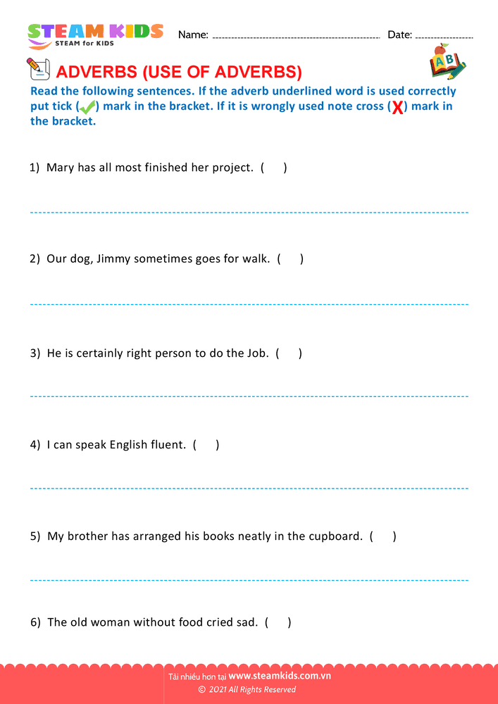 Bài tập tiếng anh - Use of adverbs - B4