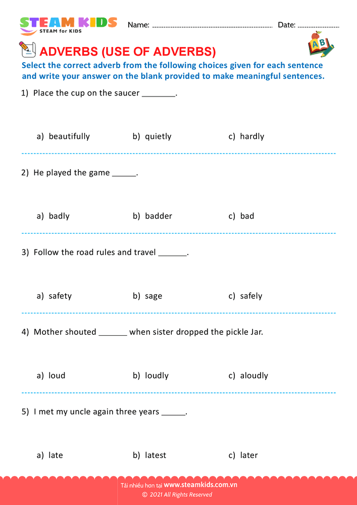 Bài tập tiếng anh - Use of adverbs - B7