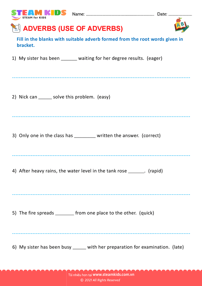 Bài tập tiếng anh - Use of adverbs - B10
