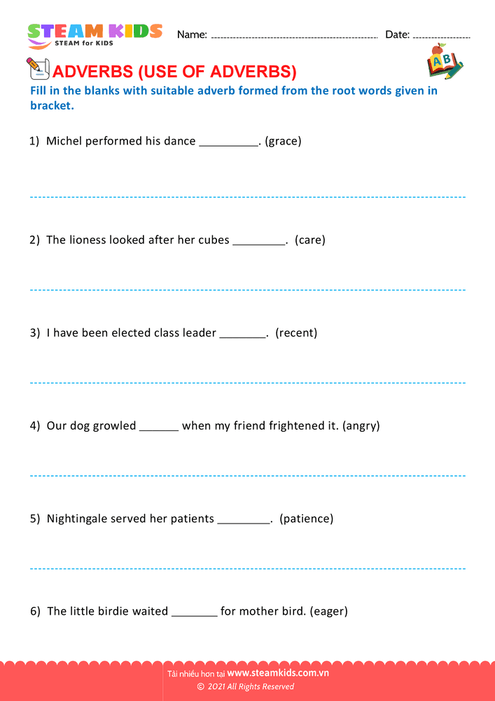 Bài tập tiếng anh - Use of adverbs - B22