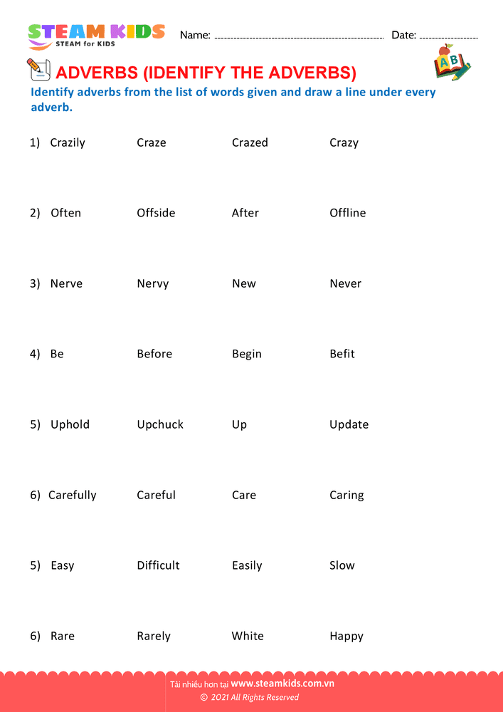 Bài tập tiếng anh - Circle the adverbs - B7