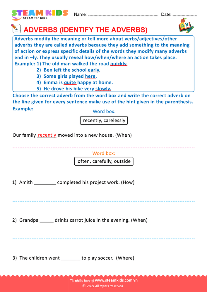 Bài tập tiếng anh - Circle the adverbs - B8