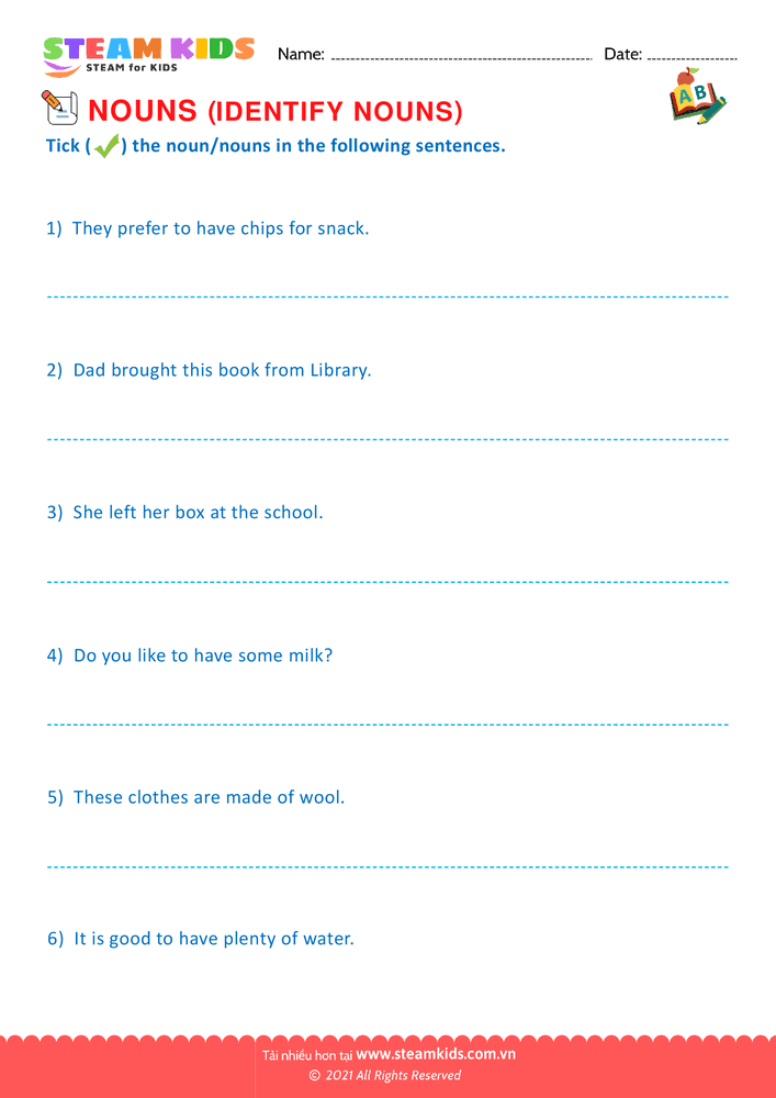 Bài tập tiếng anh - Identify nouns - B3