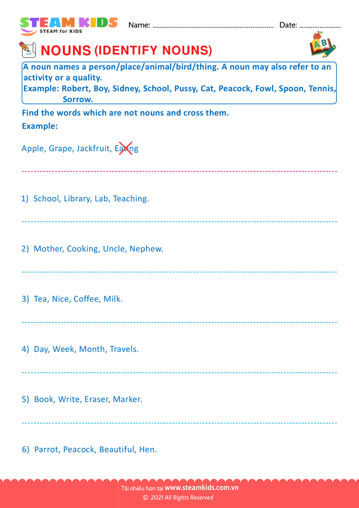 Bài tập tiếng anh - Identify nouns - B4