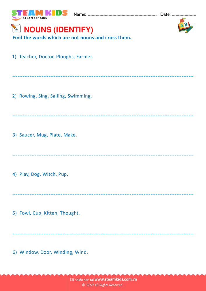 Bài tập tiếng anh - Identify nouns - B15