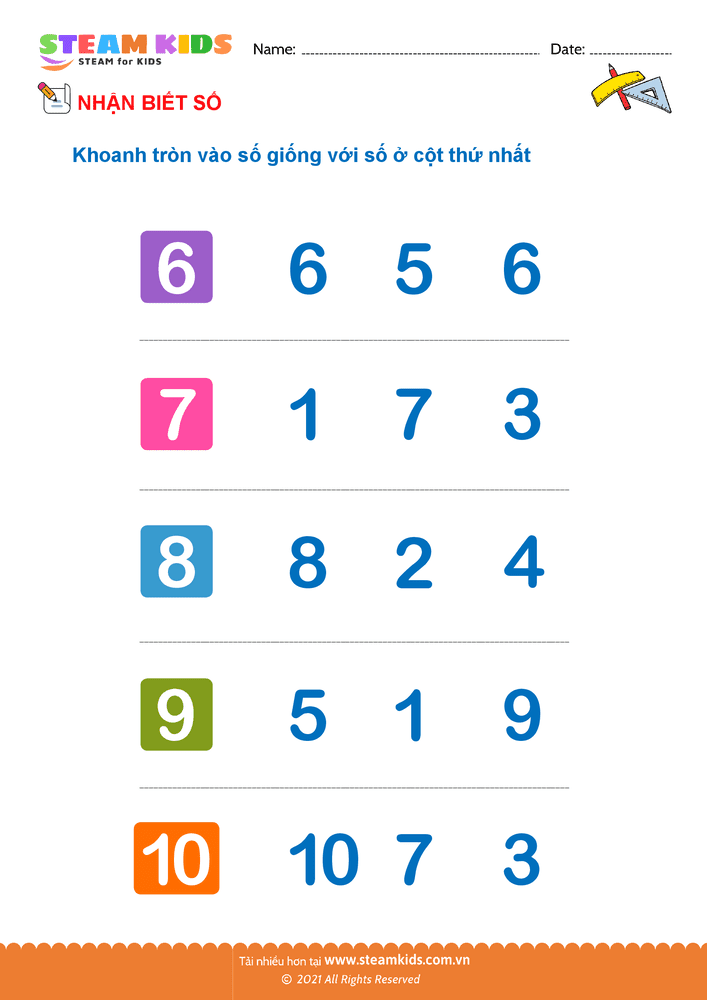 Bài tập Toán tư duy - Nhận biết số - B45