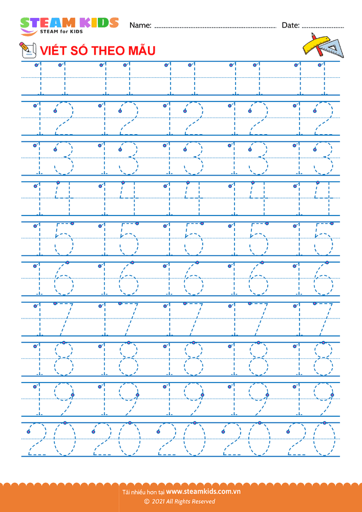 Bài tập Toán tư duy - Tập viết chữ số - B3